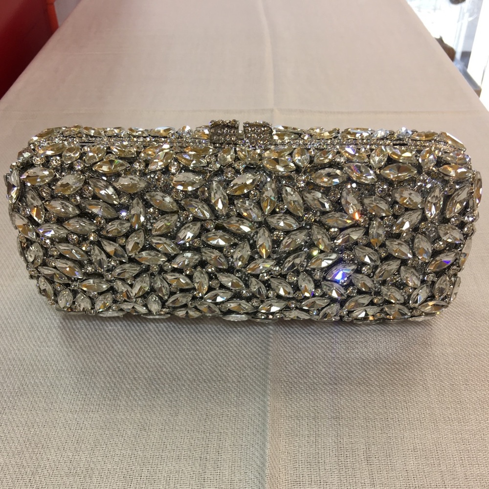 Handmade Silver Crystal Purse Clutch Evening Bag